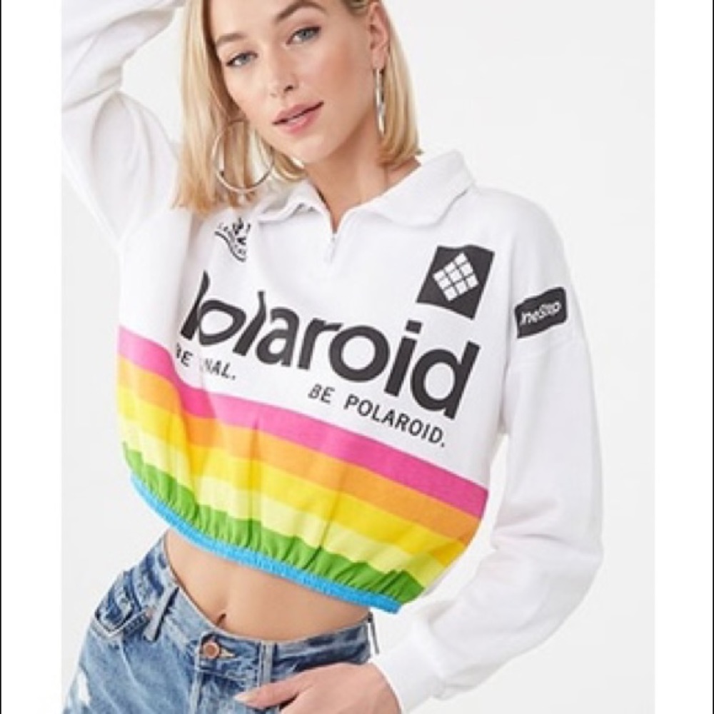 FOREVER 21 X POLAROID CROPPED 3 QUATER ZIP HOODIE